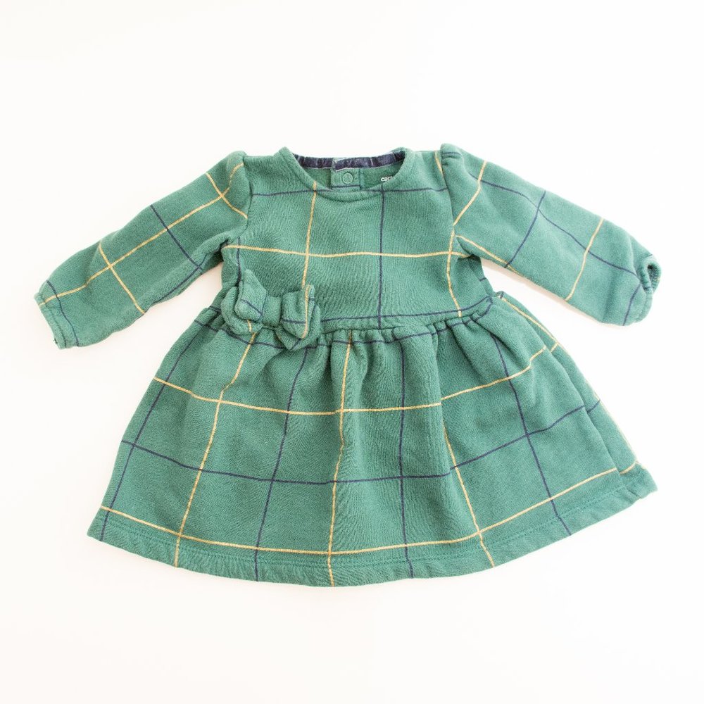 Carter's Baby Girl's Green Plaid Long Sleeve Dress